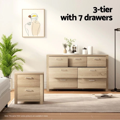Artiss 7 Chest of Drawers Dresser Tallboy Storage Cabinet Bedroom Pine MAXI - Picture 5 of 8