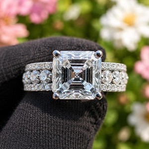 Authentic 3.5CTW Asscher Cut VVS1 Moissanite Engagement Ring 14k White Gold Plated