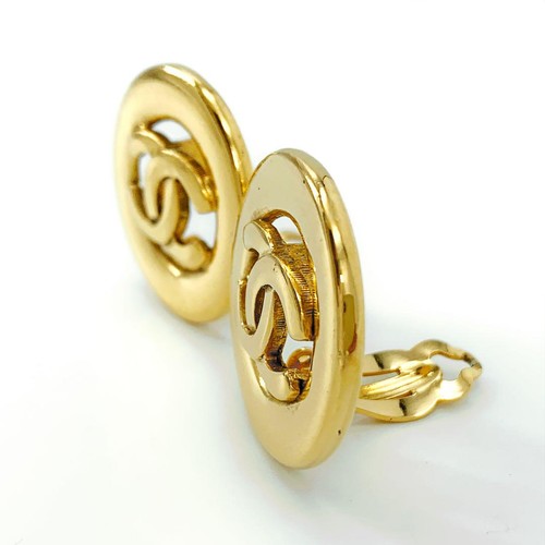 Pendientes Chanel Coco Mark Vintage Oro Círculo con Caja Grande Joyería - Imagen 5 de 11