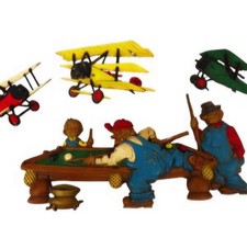 Vintage 1962 Hondo USA 3D Plastic Wall Art Biplanes & Pool Hall Scene Set