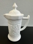 Imperial Milk Glass Heavy Creamer Pitcher with Locking Lid Grape Pattern Vintage