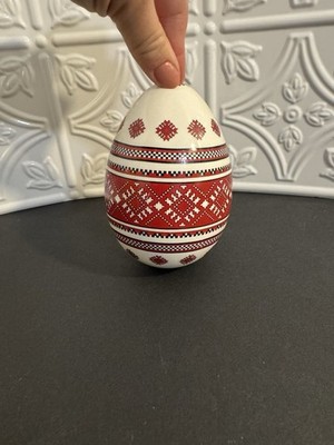 Stamped  Ceramic Decorative Egg, Red, Cream & Black