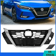 For 2020 2021 2022 Nissan Sentra Grill Front Bumper Upper Grille Black ＆ Chrome