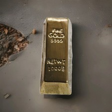 Vintage Novelty Ceramic Gold Bar - Fine Gold 9999 Decorative 9" Shelf Decor