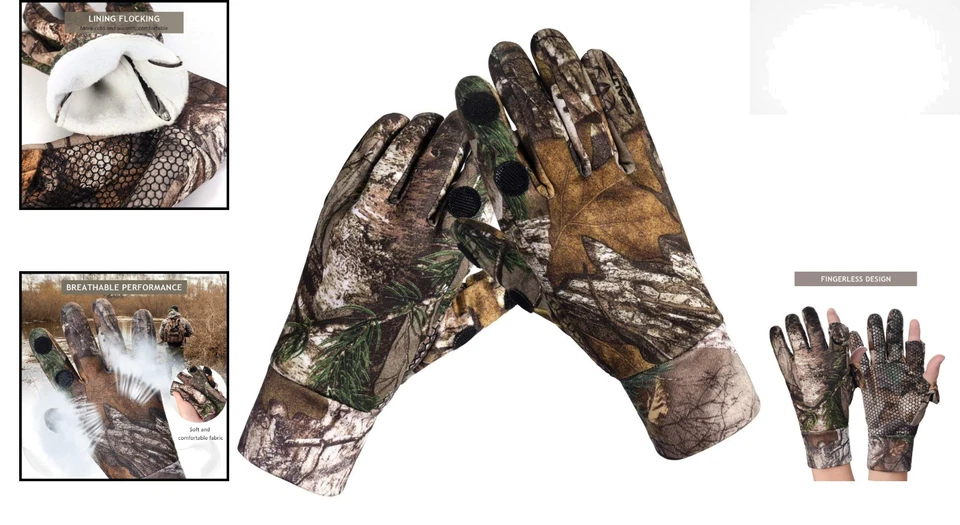 Luvas de caça camufladas profissionais com palma antiderrapante - quentes e flexíveis, tamanho grande - Imagem 2 de 4