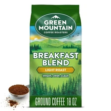 Green Mountain Coffee Roasters Breakfast Blend, Ground 18 Ounce (Pack of 1) 