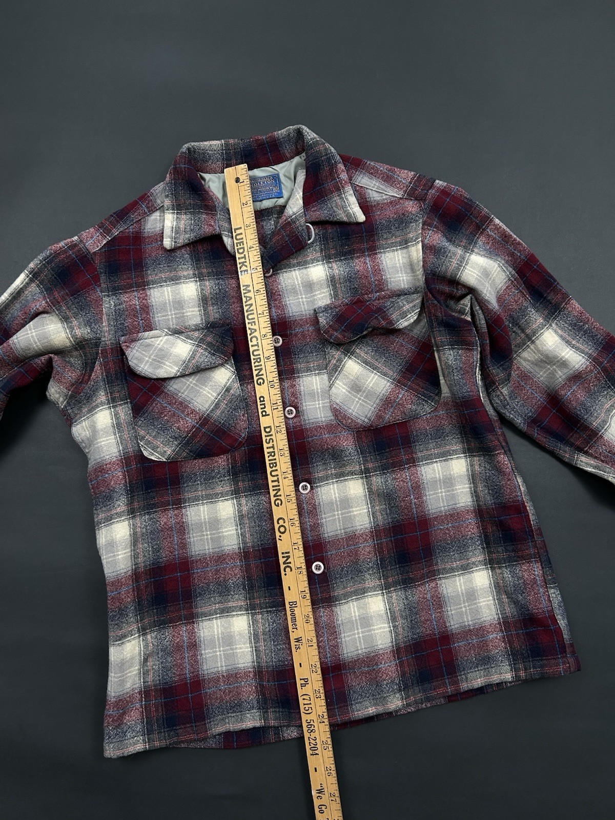 1960s Pendleton Wool Loop Collar Shirt Black Maro… - image 6