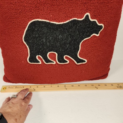 WOOLRICH HOME Vintage Throw Pillow 15" x 16" x 5" Black Red Plaid Bear Applique - Picture 10 of 12