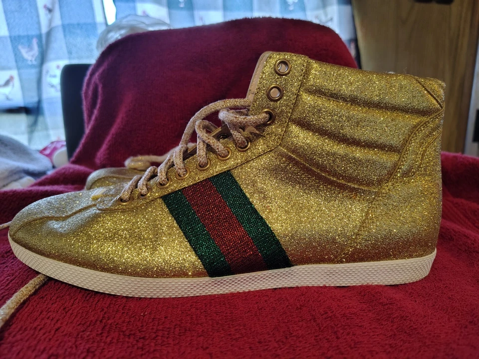 Gucci GG Mujer Zapatos Tenis Cuero Dorado Talla 39 Hecho en Italia Foto 4 de 4