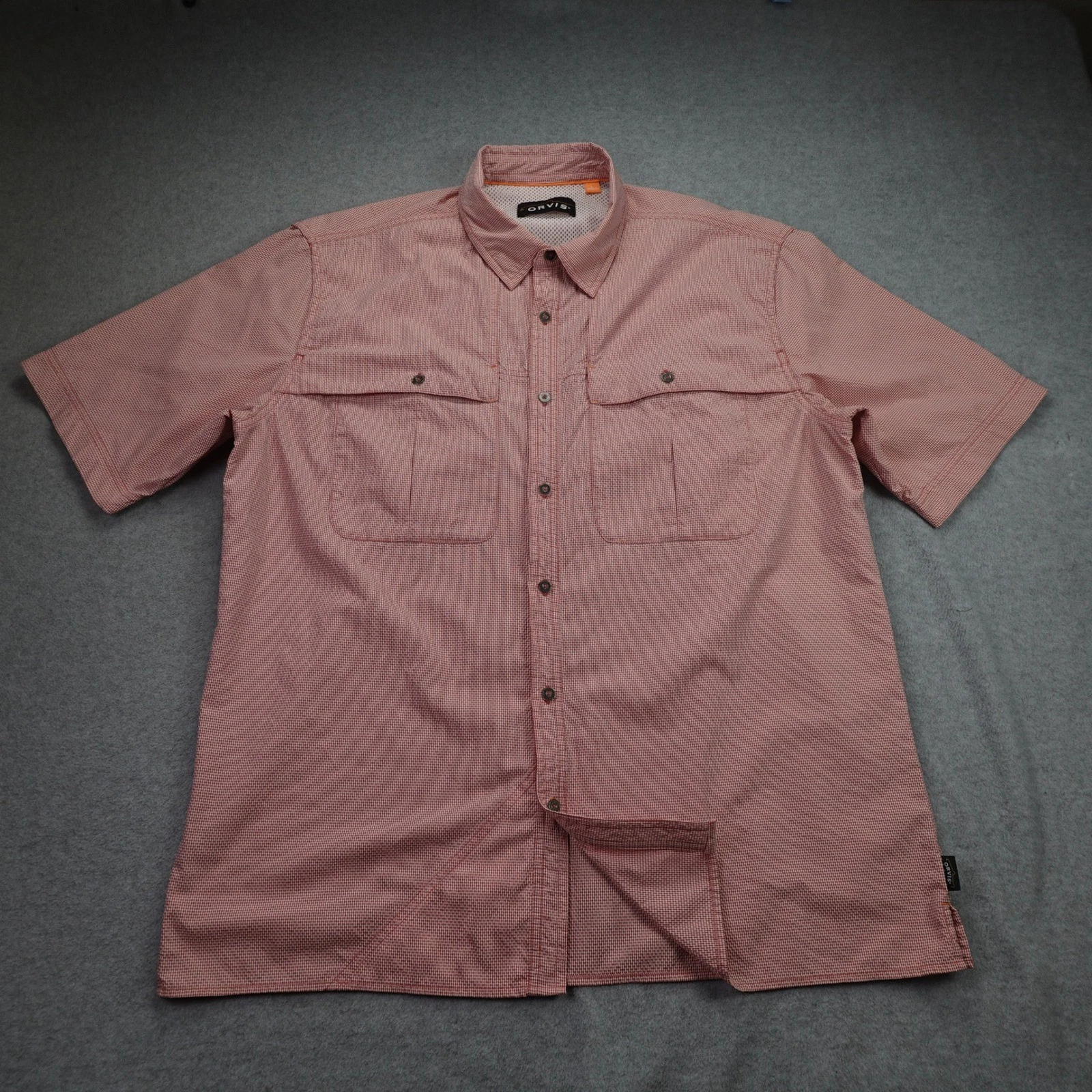 Orvis Shirt Mens Large Red Gingham Performance SS Button Up Fishing Hiking
