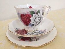 Vintage Queen Anne "Duet" Bone China Teacup, Saucer And Plate Trio