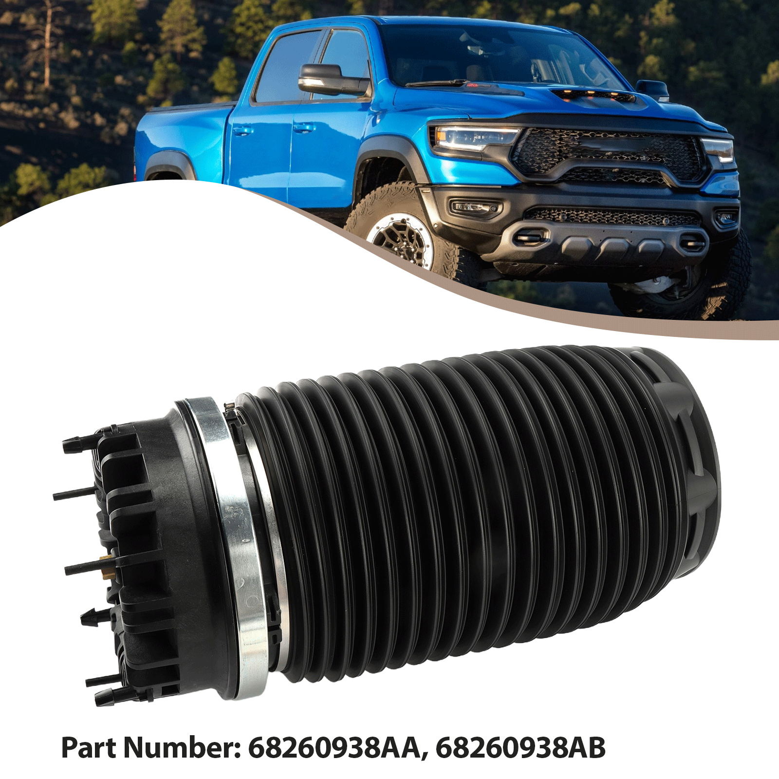 1x Rear Air Suspension Spring Bag For 19-24 Dodge Ram 1500 68260938AA AB
