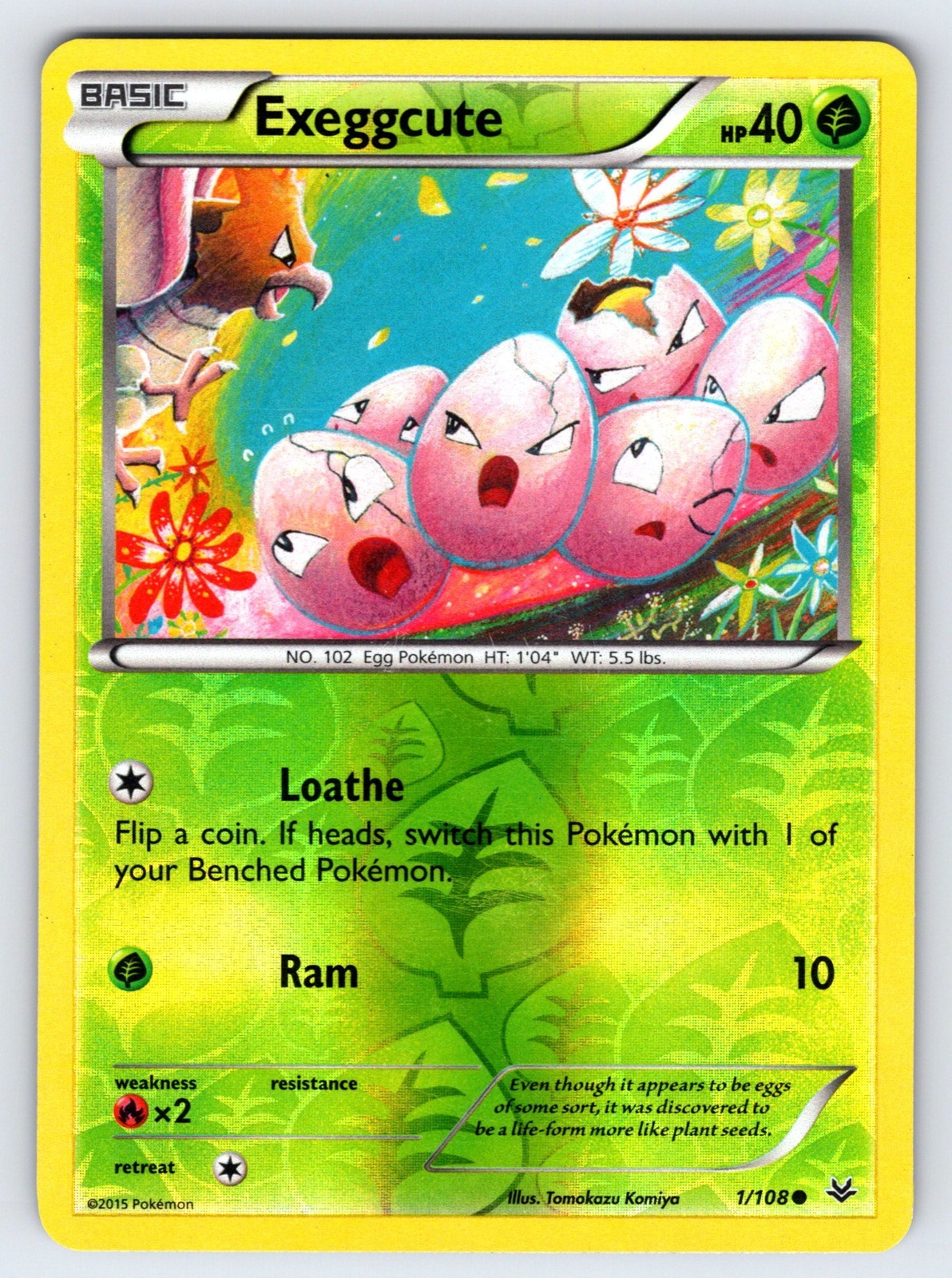 Exeggcute 1/108 2015 XY Roaring Skies Pokemon Card Komiya Reverse Holo - Lp/Vlp