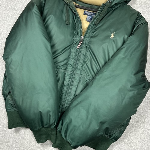 Vintage Polo Ralph Lauren Jacket Mens Size Large Green Down Hood Puffer Bomber - Picture 5 of 10