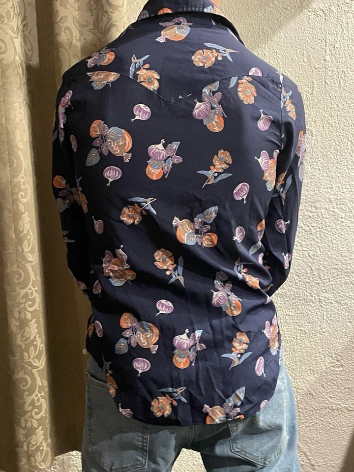 Camisa Western Vintage H Bar C Años 70 Floral Cebolla Granada Retro Perla Snap M Foto 4 de 4