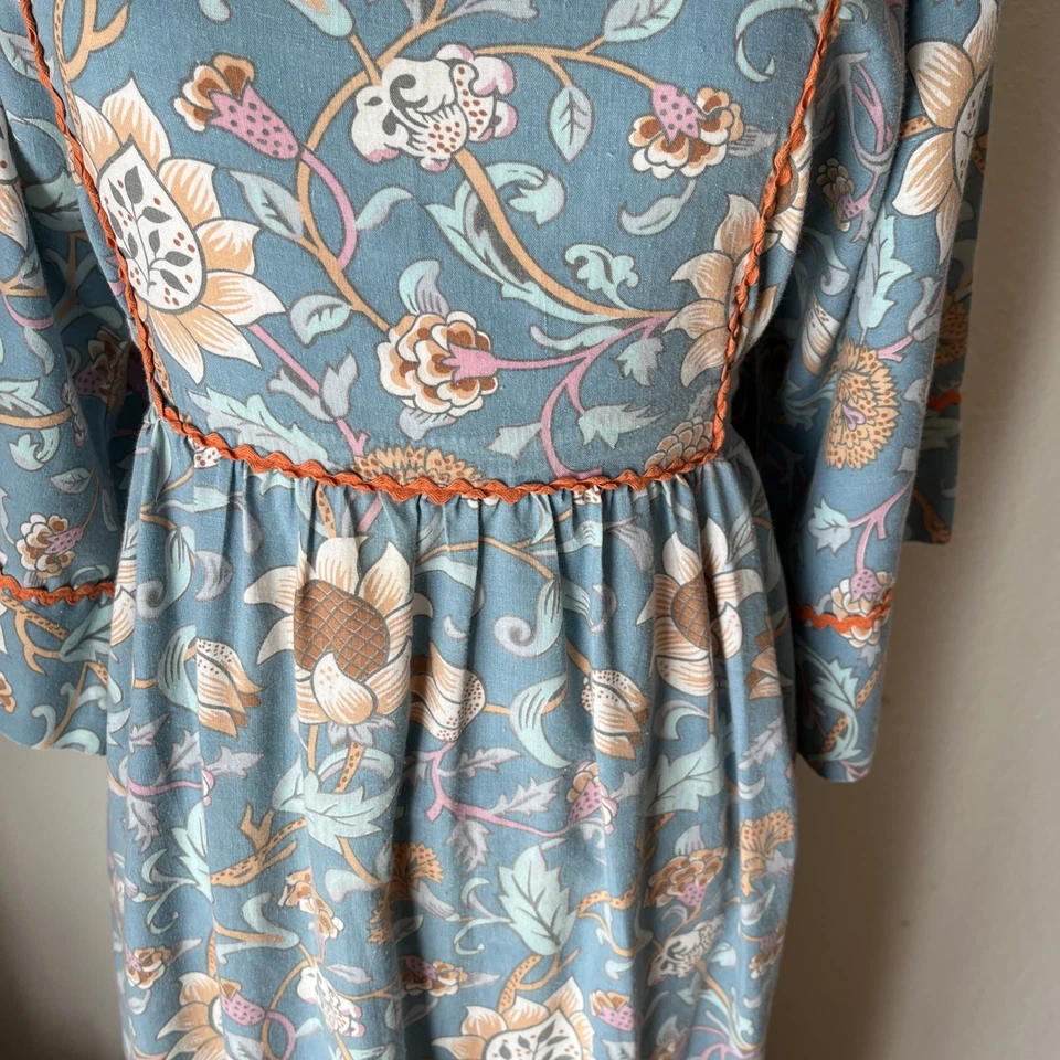 Vintage 70s Gilead Dress Cottage Prairie Kimono Floral Blue Size Small Boho - Image 4 of 4