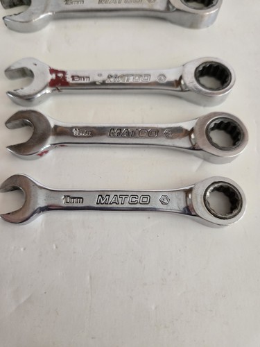 MATCO 8 Piece Metric 10-12mm, 15-19mm Stubby Combo Wrench Set GRBSM1919, - Picture 2 of 12