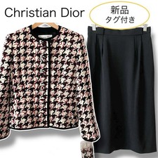 Christian Dior Set Up Jacket Skirt New Tag Elegant Wool Black Red Ivory