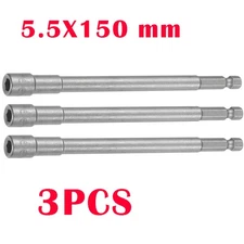 3Pcs Nut Driver Drill Bit 5.5mm Socket 1/4" Hex Shank Long Magnetic Setter NEW