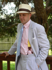 Seersucker Men's Suits Blue Casual Summer Beach Wedding Groom Tuxedos 2 Pieces