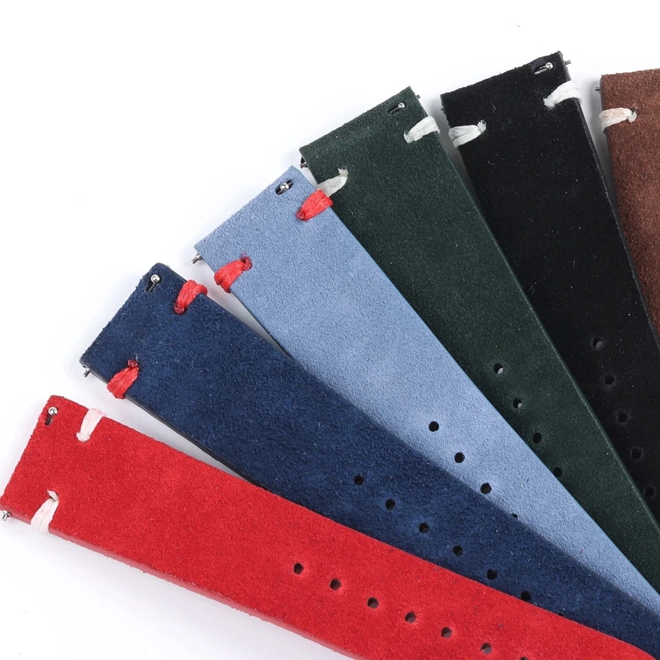 Cinturino orologio in pelle scamosciata 18mm 20mm 22mm Nero Marrone Blu cuciture - Immagine 3 di 4