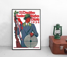 Poster Schützenverein Bundesschießen 1934 Leipzig Mauser Plakat Jagen