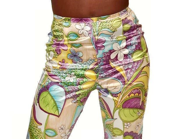 Conjunto de calças vintage 1970 cetim floral parte inferior do sino e seda limão top lotte designs P 4-6 - Imagem 2 de 4