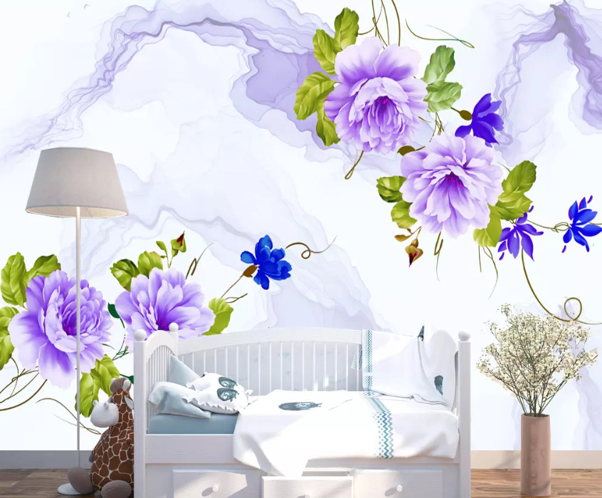 3D Purple Flower 10728NA Wallpaper Wall Mural Removable Self-adhesive Fay