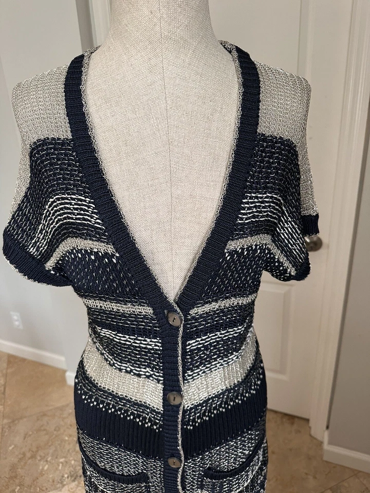 Cárdigan de punto metálico de seda a rayas Oscar De La Renta Foto 3 de 4