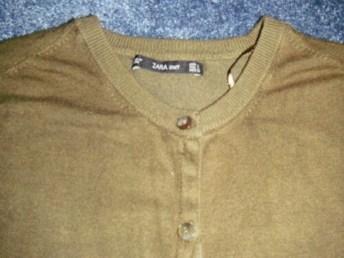 ZARA KNIT Cardigan Sweater Women Large Khaki Green Button Up Long Sleeve - Foto 1 di 7