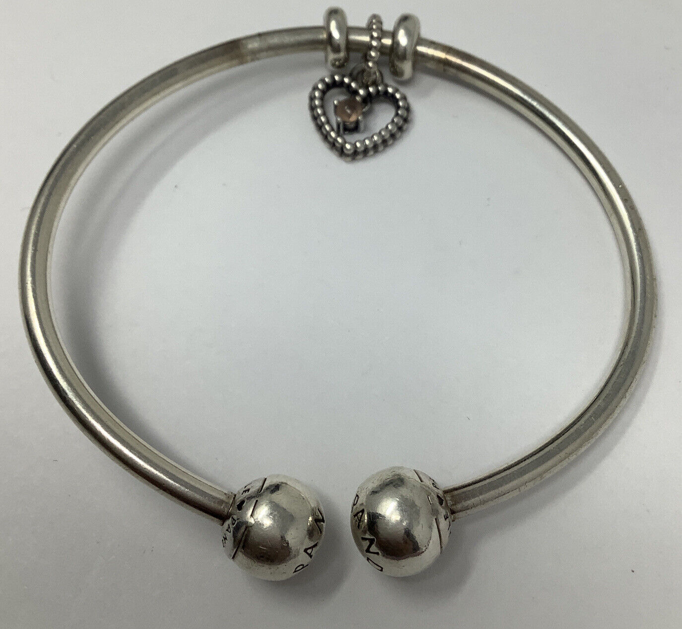 Pandora ALE Sterling Silver 925 Heart Charm Bangle Bracelet 6 1/