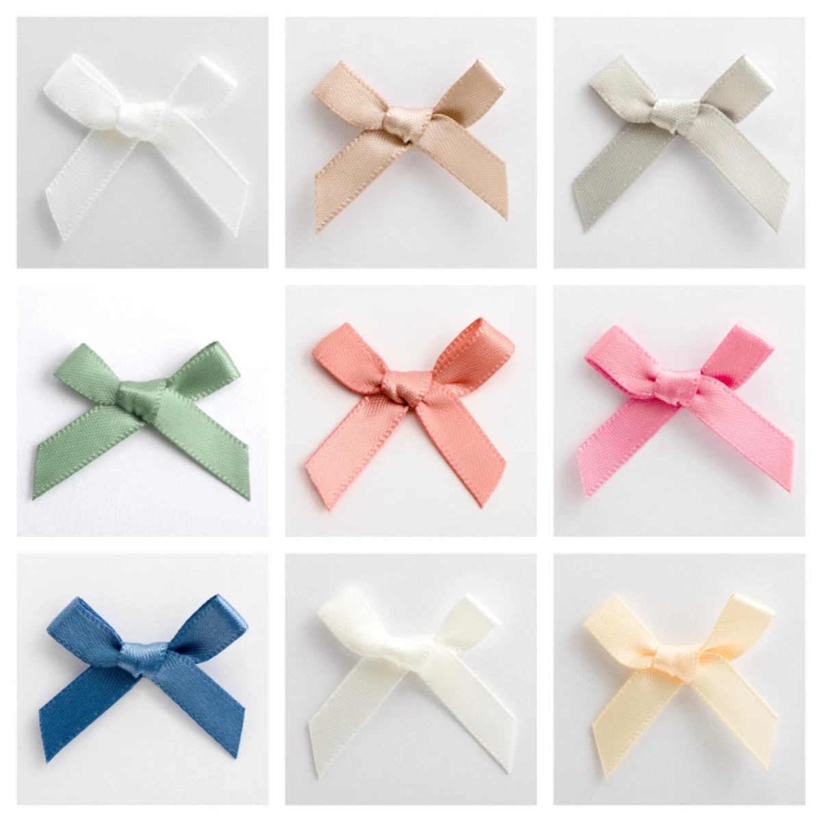 Small Mini Satin Ribbon Bows Muted Tones Ready Made 7mm Wide Arts & Craft  Sewing