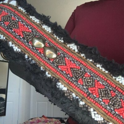 Black Gold Studded Red Beaded Genuine Leather Aztec Waist  display picture 3