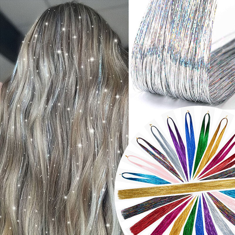 Silver Holographic Sparkle - Tape-in Tinsel Extensions