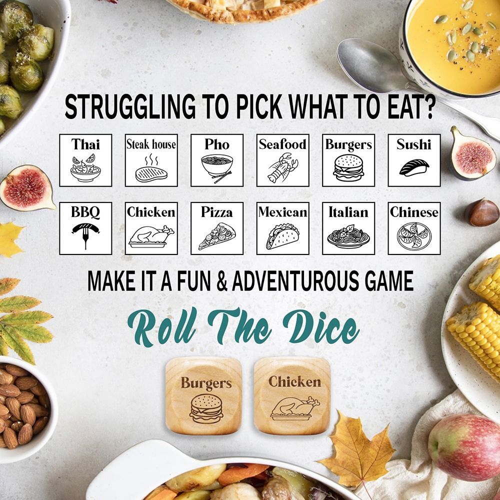 2pcs Wood Dinner Food Decider Dice Take Out Dice Food Cube Game Husband