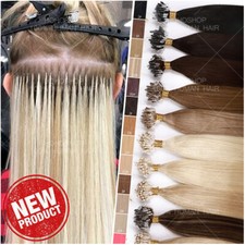 16"-30" Micro Loop Ring NANO 100 Russian Remy Human Hair Extensions Beads I Tip