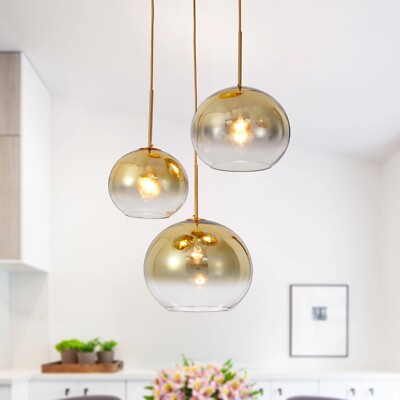 3-Light Gradient Gold Glass Pendant Lamp Modern Ceiling Fixtures for Dining Room