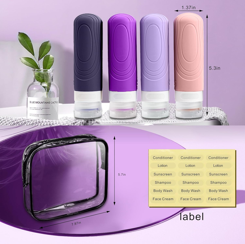 Travel Bottles for Toiletries TSA Approved, 3Oz Size Leak Proof