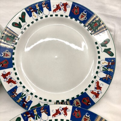 Vtg Christmas Plates Welcome Winter Stoneware Dinner Dish 11