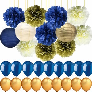Party Decorations Royal Blue Gold Tissue Paper Pom Poms Paper