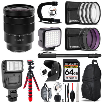 Sony Vario-Tessar T* FE 16-35mm ZA Lens - Video Kit + Flash - 64GB Kit Bundle