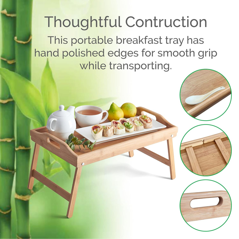 Bamboo Bed Tray, Breakfast Tray with Folding Legs, Serving Tray, TV