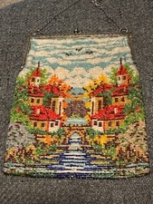 Vintage Micro Beaded Village Scene with Water Channel Purse