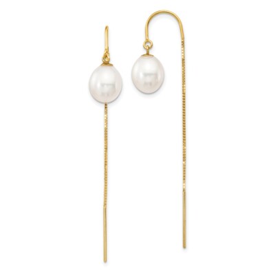 14 Karat Gelbgold 8 mm Süßwasser Zuchtperlen Box Kette Einfädler Ohrringe 1,86 g
