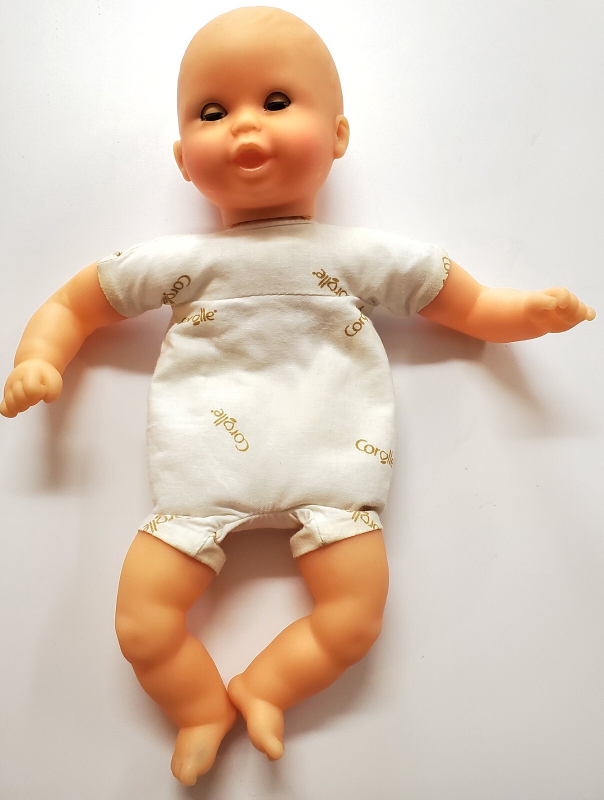 Vintage Corolle Poupon 12” Bean Bag Baby Doll Gender Neutral Brown Eyes