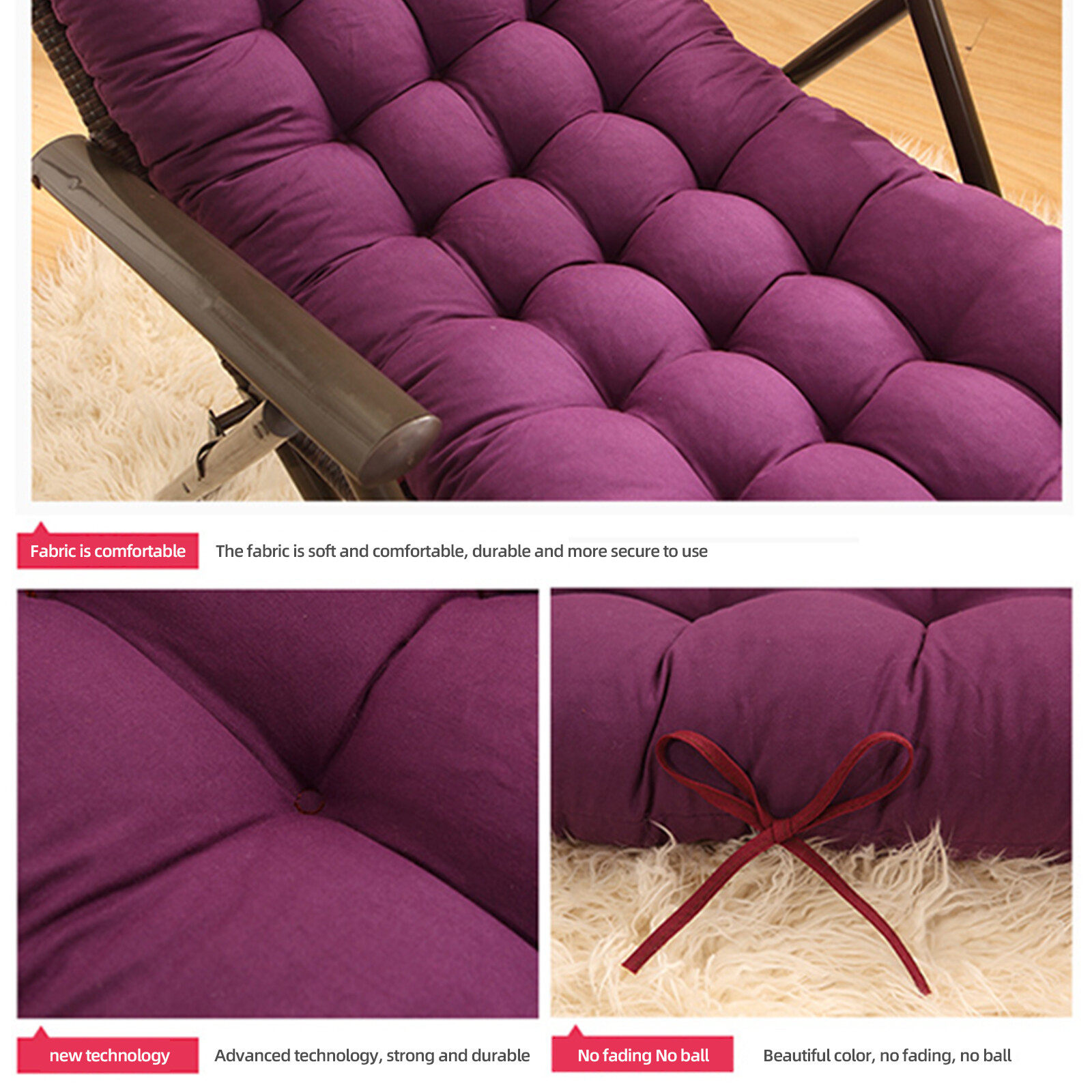 Sun Lounger Sunbed Cushion Pad Garden In/Outdoor Beach Recliner Chair