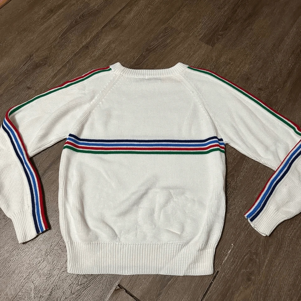 Suéter Suave Vintage Pyramid Para Hombres Blanco Multicolor Rayas Tejido Cuello Redondo Talla M Foto 4 de 4