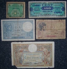 [9047] - 5 x FRANCE/FRANCE from 1932-1944: P 72e, 78b, 84, 114b, 118a - Bra