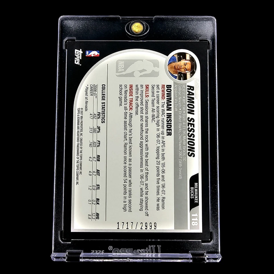 Ramon Sessions Rookie Card RC Black Holo Refractor #/2999 2007 Bowman Parallel  - Image 3 of 3