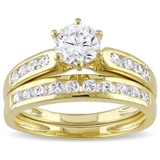 14K Yellow Gold Over Channel Set Diamond Wedding Bridal Ring Set- For Women 5-12